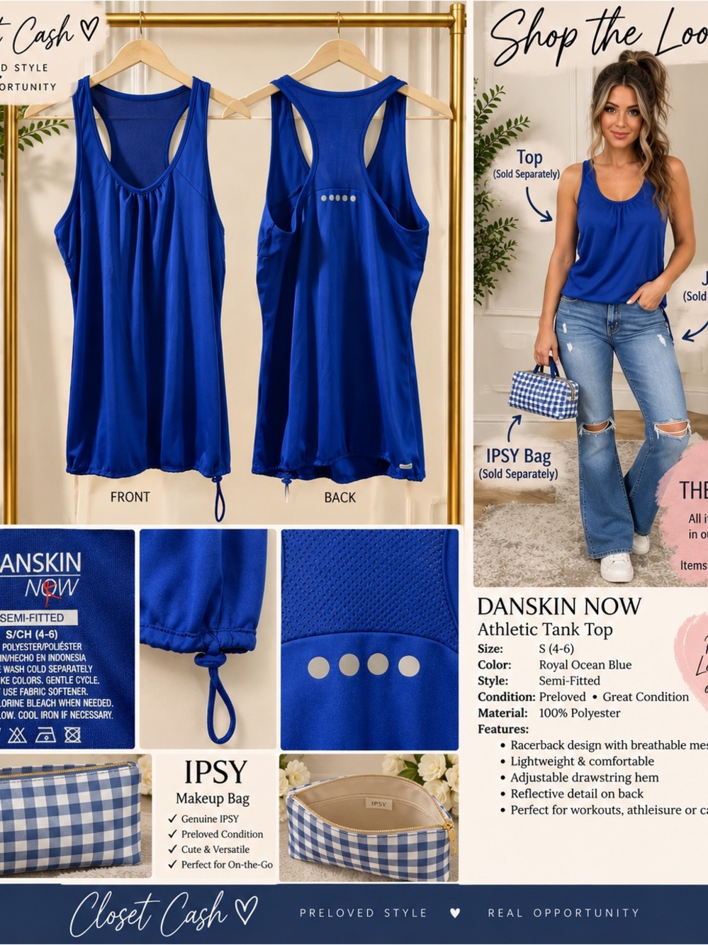 Danskin Now Royal Ocean Blue Racerback Athletic Tank Top